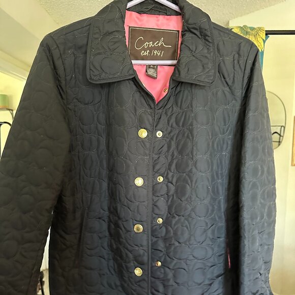 Coach Black Quilted Logo Pink Lined Jacket - Picture 1 of 2